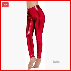 Shiny Metallic Wet Look Leggings High Waist Stretch Pants Slim Fit